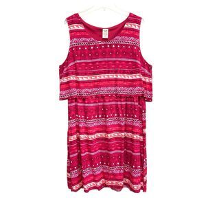 Faded Glory Dress Tank Sleeveless Womens XXL Pink Geometric Layered Scoop Neck